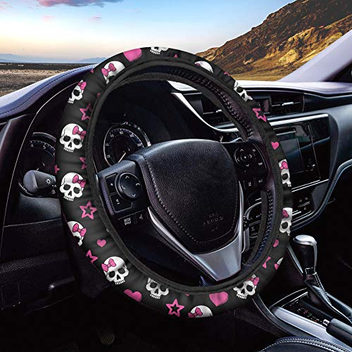Showudesigns Skull Lenkradbezug niedlich für Frauen rutschfest weiche Polsterung Universal Fit 15 Zoll Lenkradabdeckungen Tuchschutz Auto mittlere Größe
