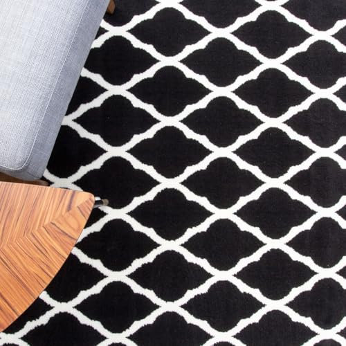 Affordable Black Cream Geometric Trellis Rug Plush Living Room Area Floor Rugs 120cm x 170cm