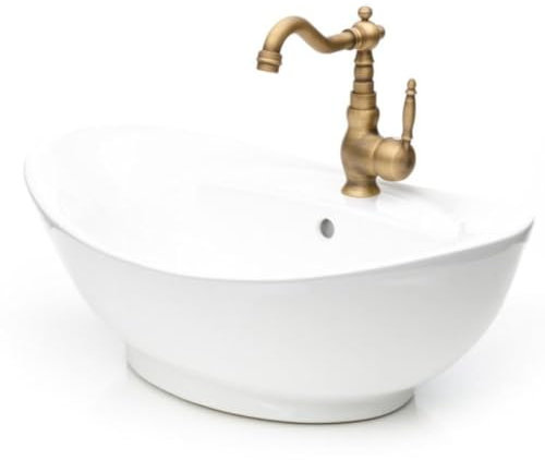Casa Padrino Jugendstil Waschtisch Set Weiß/Antik Bronze 58,5 x 38,5 x H. 43,5 cm - Retro Einhebel Wasserhahn mit elegantem Waschbecken - Rustikales Bad Zubehör