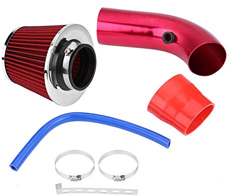 Ausla Filtro Aria Sportivo Universale, Kit Tubo Aspirazione Aria Fredda 76 mm in Alluminio Rosso per Auto