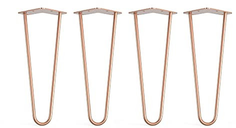 Lot de 4 pieds en épingle à cheveux avec pieds de protection de sol et vis – 35 cm 2 tiges / 10 mm, cuivre or rose