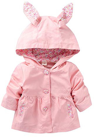 Petalum Coupe Vent Bébé Fille Manteau Volant à Capuche Mignon Blouson Veste Princesse Chapeau Oreille Lapin Manches Longues Doublure Imprimé Floral