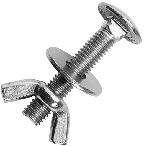 Schlossschrauben M8x100/100 mm mit Flügelmuttern & großen Unterlegscheiben M8 aus Edelstahl A2 (5 Stück) | Flachrundschrauben - Schmetterlingsmuttern - Beilagscheiben von MESAROS®