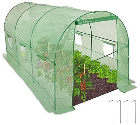 Relaxdays Foliengewächshaus XXL, wetterfest, begehbar, stabil, mit Fenstern, Gewächshaus Garten, HBT 2 x 2 x 4,5 m, grün