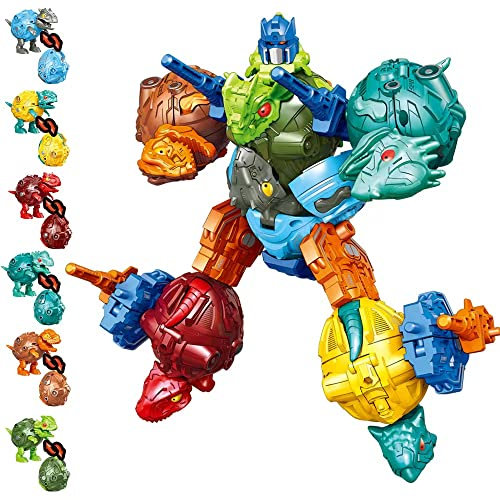 TUNJILOOL Dinosaurier Robot Transforming Spielzeug, 6 Stücke Dinosauri Eier Transformable Dino Roboter, Sammlerstücke Dinobots Transform Spielzeug Dinosauri für Jungen Kinder