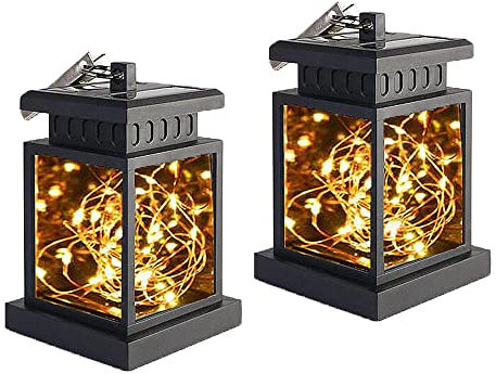 2 Stück Hängend Lantenen Antik Solarleuchte,OUKAIDE Solar Laterne,SolarLaternen für außen,Wasserdichtes hängendes Solarlicht im FreienGartenterrasse Dekoration,Kleine Hängelampe Gartendekoration