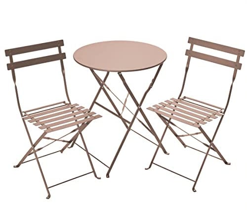 Gartenfreude Bistro Set Metall (2X Stuhl 41 x 45 x 81 cm 1xTisch 60 x 60 x 71 cm) Taupe, Stuhl + Tisch, Balkon, Terasse, Metall, Taupe Bistro Set, 71, 2850-5000-115