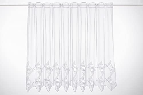 Gardinen Kranzusch Scheibengardine Effektdreher-Stickerei 90 cm hoch weiß - Wunschbreite frei wählbar durch gekaufte Menge in 15,5 cm Schritten - Meterware