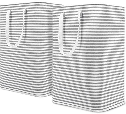 DOKEHOM 80L [2 Pack] Freestanding Laundry Hamper with Handle, Collapsible Large Cotton Storage Basket for Clothes (Grey)