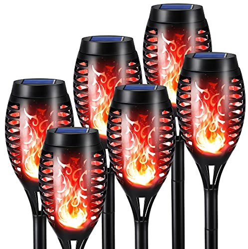 Geemoo Solarleuchten für Außen Garten 6 Stück Solar Fackel mit Rot Realistischer Flammeneffekt, IP65 Wasserdicht Solarlampe für Außen, Hinterhöfe, Gärten, Rasen Halloween Dekoration