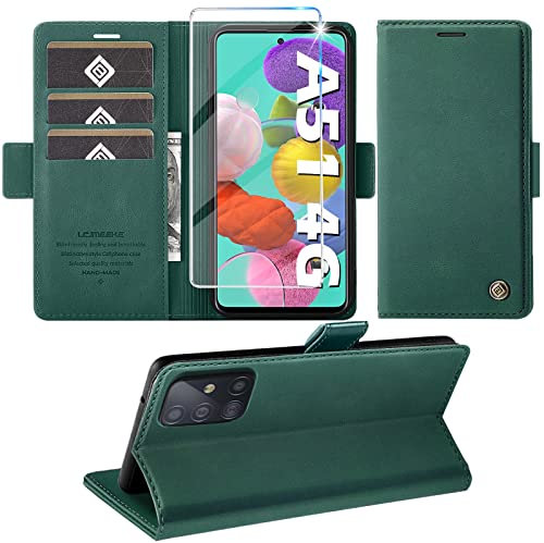 Handyhülle für Samsung Galaxy A51 4G mit Schutzfolie, Wallet Leder Kartenfach Standfunktion Flip Case Cover Klapphülle