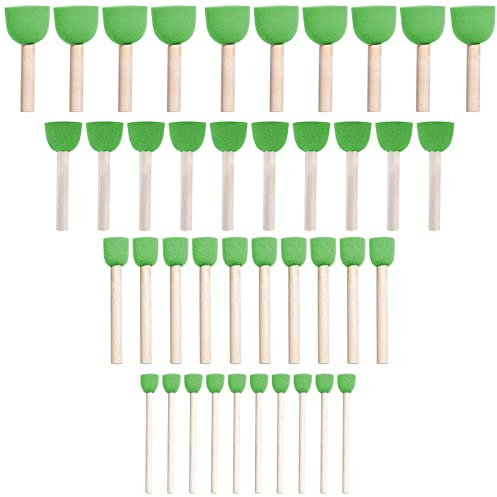 WAFJAMF 40 Pcs Assorted Size Round Sponges Brush Set, 4 Size DIY Paint Tools for Kids – Green