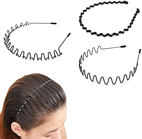 3 Stück Welle Metall Stirnband, Unisex Rutschfestes Elastisches Stirnband, Welle Haarreif Männer Damen, Mehrere Stile, Geeignet für Sport, Fitness, tägliches Make-up