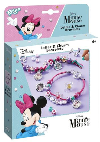 Totum Minnie Mouse Armbändchen basteln – Schmuckbastelset aus bunten Perlen, Anhängern, „MINNIE“ Buchstaben-Perlen, zum Erstellen von zwei wunderschönen Armbändern, Geschenk für Mädchen ab 4 Jahren