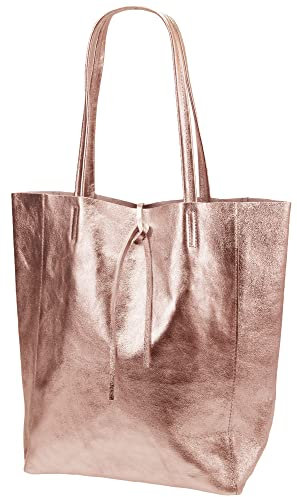 SH Leder ® Damen Echt Rindleder Shopper mit Innentasche in vielen Farben Schultertasche Henkeltasche 37x29cm Kora G266 (Rosegold)