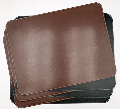 Tischset 6er Pack aus PU Leder | doppelseitig vegan wasserfest abwaschbar Kunstleder Lederoptik Platzset Platzdeckchen Set 44 x 34 cm (Schwarz/Kastanie)