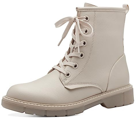 MARCO TOZZI Stivaletti Donna con Lacci in Pelle Sintetica Bassi, Cream, 38 EU