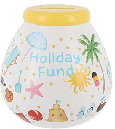 Pot of Dreams Hand Painted Holiday Fund Save And Smash Handcrafted White Color Ceramic Money Box Piggy Bank , Perfect Decorative Gift and Saving for Holidays & family Vacation