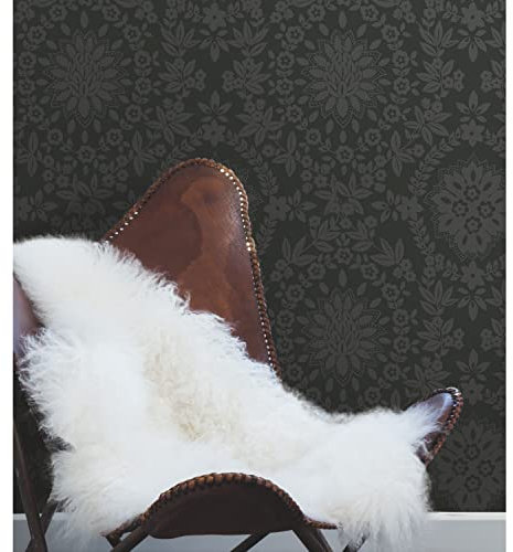 RoomMates RMK12334PL Grey Boho Baroque Damask Peel and Stick Wallpaper