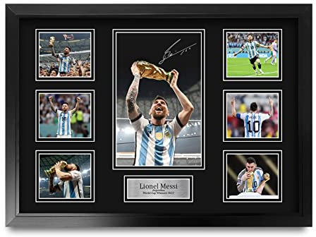 HWC Trading Lionel Messi Argentina Gedruckte Memorabilien Signiertes Autogramm Fotodisplay für Fußball Anhänger und Fans - A2 Gerahmt