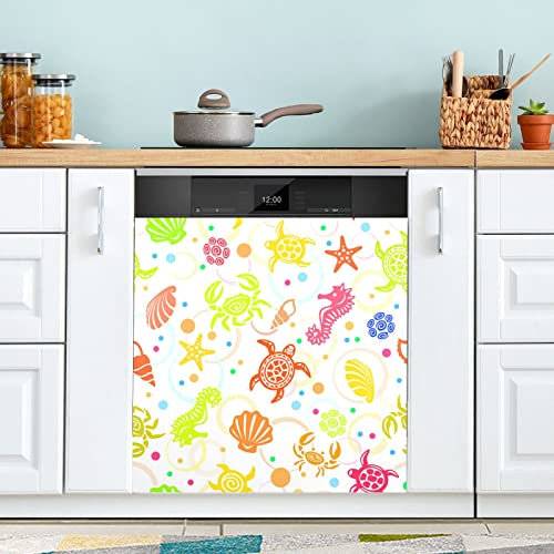 Sea Life Muster Weiß Geschirrspüler Magnet Abdeckung Kühlschrank Panel Aufkleber Deko für Schrank Küche Waschküche Geschenk 23 x 26 Zoll
