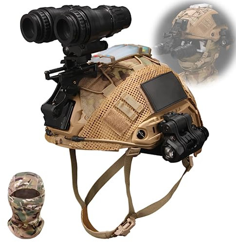 SIANKO Airsoft Military Fast Tactical Helmet Set,With NVG,Flashlight,Battery Pouch,Helmet Cover,Balaclava Headgear,For Paintball Cs CQB WarGame Cosplay (Tan/M)