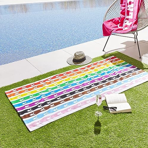 Sassy B Playboy Rainbow Bunny Strandtuch, Baumwolle, 75 x 160 cm, Weiß