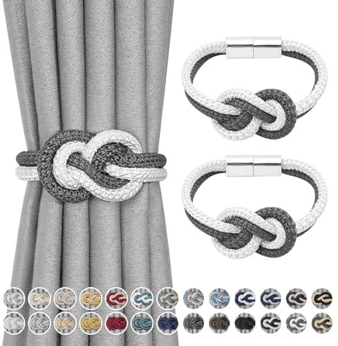 Pretty Jolly: 2 pezzi nordico semplice stile magnetico tenda fermatenda elegante tenda decorativa drappeggio cravatta indietro per la casa finestra drappeggio, grigio scuro e bianco