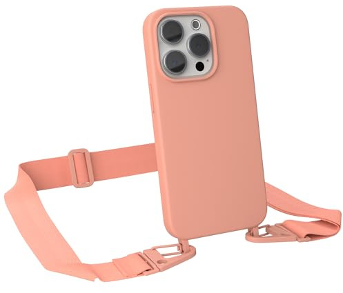 EAZY CASE - Hülle mit Band kompatibel mit iPhone 15 Pro Handyhülle mit Umhängeband Silikonhülle Schwarz Handykette zum Umhängen Handykordel Schutzhülle für Smartphone in Korall - Clips Korall