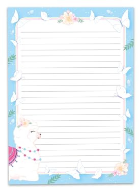 Briefpapier A5 Schreibblock liniert zum Ausmalen für Mädchen Kinder Schule Lama Alpaka rosa (1 Block A5 mit 25 Blättern)