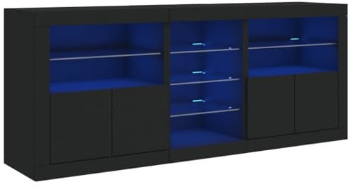 vidaXL Sideboard, Kommode mit viel Stauraum, Highboard Schrank mit LED-Leuchten, Anrichte Beistellschrank Standschrank, Modern, Schwarz