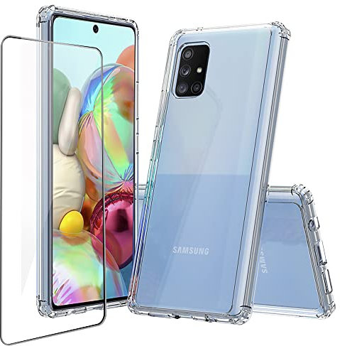 Niopiee für Samsung Galaxy A51 Hülle Kristallklar Stoßfest Handyhülle Hybrid Slim Hartcase mit Gehärtetes Glas Schutzfolie Ganzkörper Anti-Gelb Anti-Kratzer Telefon Schutzhülle Cover