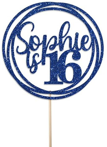 Personalised Birthday Cake Topper - Customised with Any Name Any Age - Birthday Party Cake Decoration - Double Sided Glitter 950 GSM (Royal Blue)