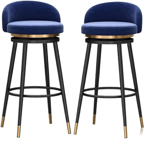 Barstuhl Barhocker Barsessel Set Aus 2 Modernen Samt-Barhockern Mit Rückenlehne Und Gepolsterten Stühlen Mit Fußstütze Für Die Frühstücksbar Im Pub Barstühle Bar Stühle ( Color : Blue , Size : 75cm Si