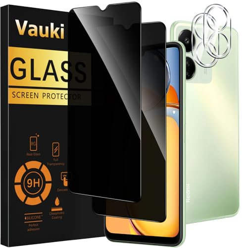 Vauki 2 protectores de pantalla de privacidad para Xiaomi Redmi 13C con 2 cámaras, dureza 9H, protección de privacidad y privacidad, antiespía, sin burbujas, resistente a los arañazos