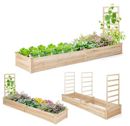 RELAX4LIFE Jardinère Surélevé avec Treillis en Bois, Bac à Fleur avec Base Ouverte,Carré Potager surélevé pour Patio Jardin-Culture de Vignes Fruits Légumes Fleurs Herbes 235x 63x 102 cm