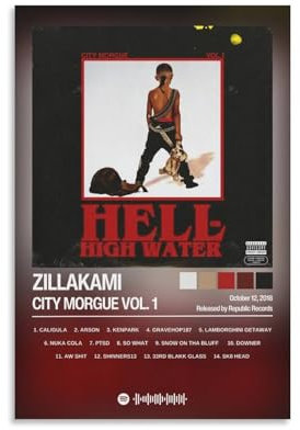 Zillakami Poster City Morgue Vol. 1 Poster, dekoratives Gemälde, Leinwand, Wandposter für Raumdekoration, ästhetische Sportlandschaft, Büro, Raumdekoration, Geschenk, 30 x 45 cm, ungerahmter Stil