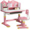 Ensemble Bureau et Chaise pour Enfants, Bureau d'étude réglable en Hauteur avec Support à Livres et tiroir, Table d'étude pour la Maison, l'école, garçons et Filles, Rose