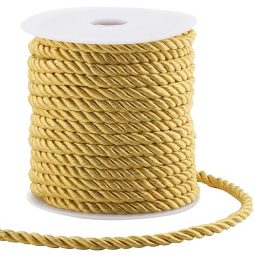 GORGECRAFT 20 m X 5 mm Cordon Torsadé en Polyester Torsadé en Soie Ficelle Décorative Tressée pour Décoration D'Intérieur Embrasse de Rideau Ameublement Cordon d'honneur Couture Travaux Manuels Doré