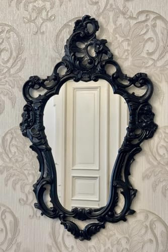 Pintici Wandspiegel Antik Spiegel Oval BAROCK Badspiegel 50x76 cm Prunkspiegel Ovaler Spiegel Flurspiegel (Schwarz)
