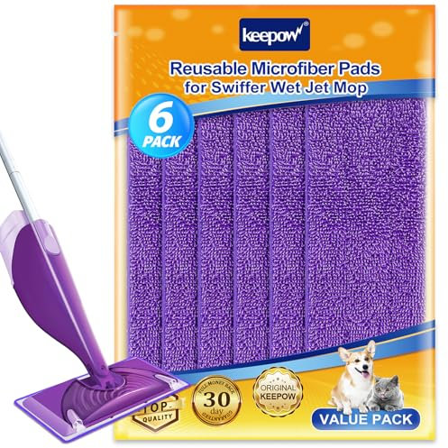 6 Pack Upgraded Reusable Mop Refill Pads for Flash Powermop, Absorbing Pads for Wet & Dry Floor Cleaning Washable Microfiber Mop Heads