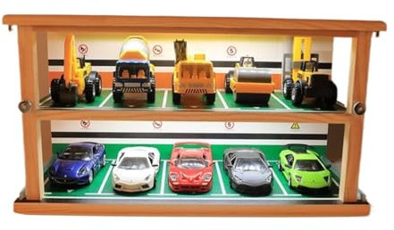 Car Garage Modello Negozio 1:32 2 Piano Modello di parcheggio in Legno massello Scena di Simulazione Modello di Auto Garage Giocattolo deposito Copertura Antipolvere con Luce