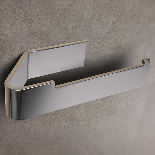 Design Hambourg Porte Papier Toilette sans Percer I Support Papier Toilette Salle de Bain Mural Auto Adhésif I Porte-Rouleau Papier WC (Chrome, sans étagère)