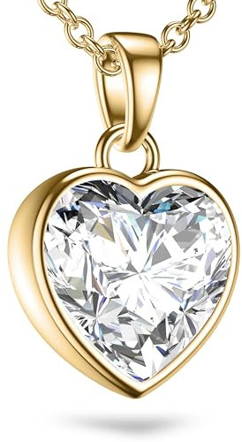 Herzkette Halskette Damen Gold (Silber 925 vergoldet) Kette mit Zirkonia Herz-Anhänger Ich liebe Dich Schmuck Geschenke für Frauen Sie Freundin personalisiert zum Jahrestag Geburtstag Liebesgeschenk