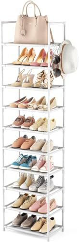 Vicye Schuhregal mit 10 Ebenen, Schuh-Organizer für 20-25 Paar Schuhe, offener Schuhschrank hoch, Schuhständer schmal, Schuhaufbewahrung,für Flur, Wohnzimmer, Schlafzimmer, weiß