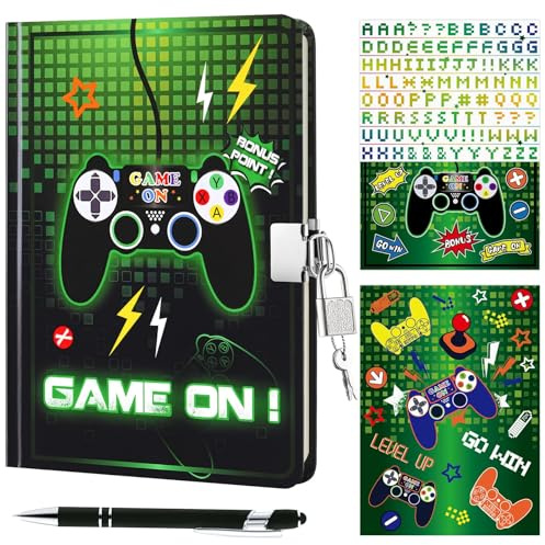 WERNNSAI Secret Diary for Boys - Luminous Game Notebook with Lock and Keys, Gift for Boys Kids School Travel Private Journal Hardcover A5 Lined Memos Writing Drawing Notepad Ballpoint Pen Stickers