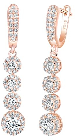 CPSLOVE Orecchini lunghi di zircones da donna, pendenti d'orecchio in argento 925 con chiusura francese, gocce con pietre preziose rotonde, gioielli di feste moda, oro rosa