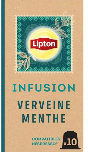 Lipton, Infusion Goût Verveine Menthe, Fraîcheur,Capsules Compatibles Nespresso, Ingrédients d'Origine 100% Naturelle, 10 Capsules (Lot de 6)