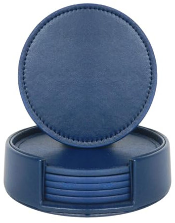 Vxcbad Leder Glas Untersetzer-Set 6 Untersetzer Plus Halter für zu Hause und Bürogebrauch Größen passen zu herkömmlichen Gläsern (Dunkelblau)