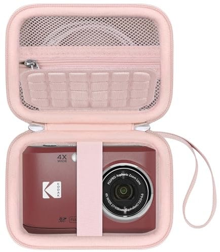 Canboc Carrying Case for Kodak PIXPRO FZ55/ FZ45 16MP Digital Camera, FZ45 Video Vlogging Camera Bag, Mesh Pocket fit Cable, SD Card, Pink (Case Only)